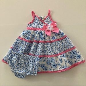 Baby Girl 12 Months Floral Dress Spring Summer Blue Pink